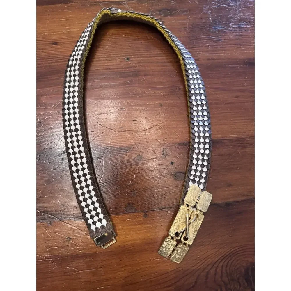 Vintage Art Deco Gold Metallic Fish Scale Elastic Glam Stretchy Belt